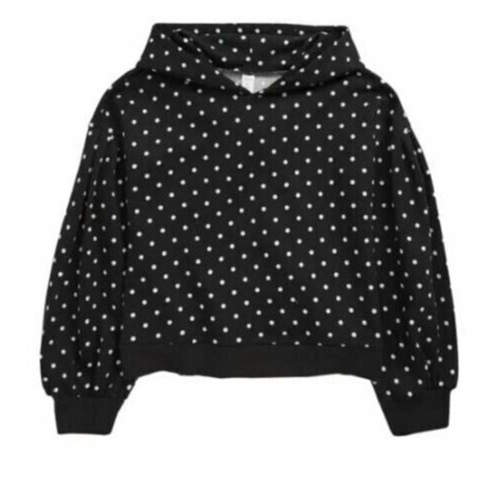 1901 Girls Blouson Sleeve Hoodie Black & Ivory Polka Dot XLarge (14/16) MSRP $39